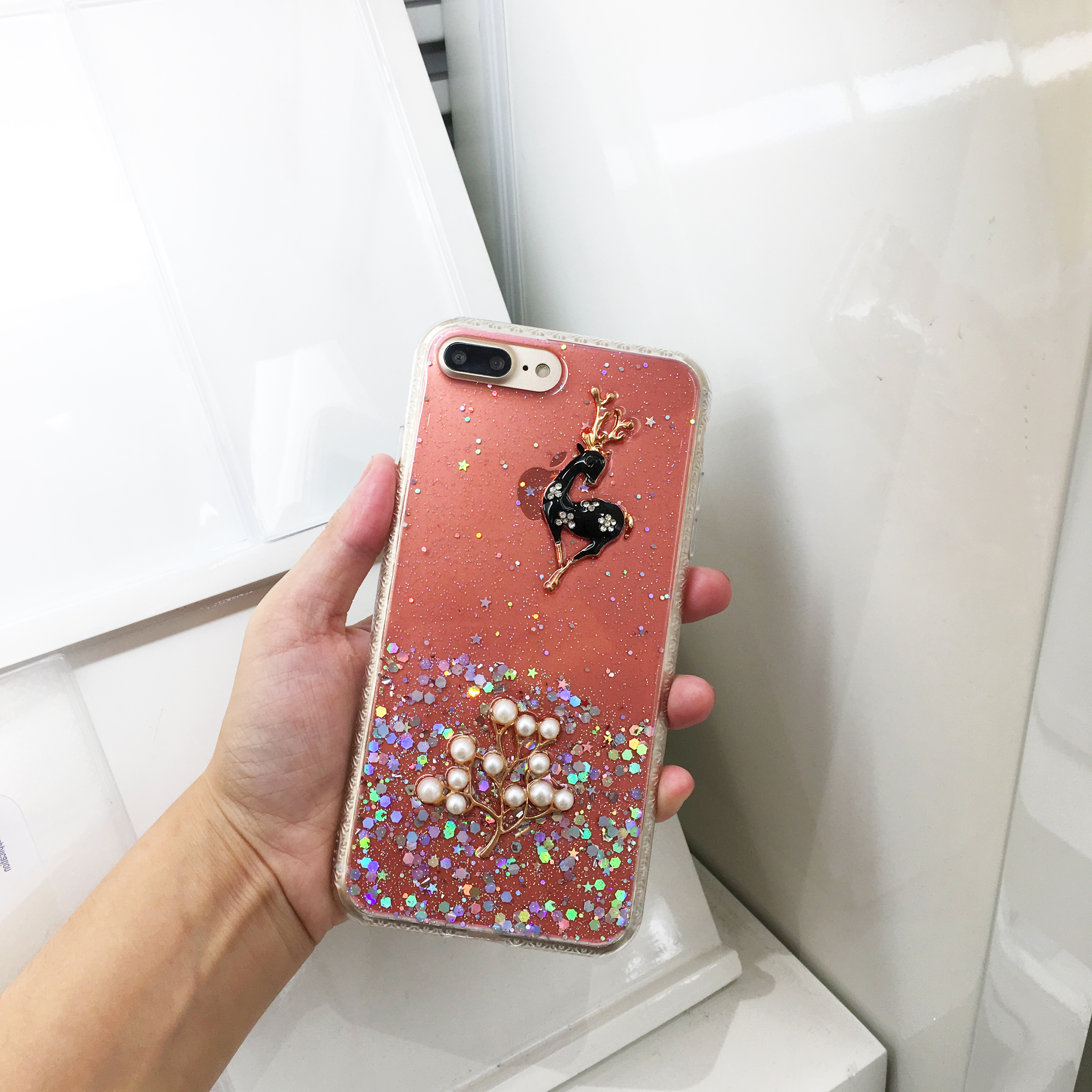 iPhone 8 Plus / 7 Plus 3D Deer Crystal DIAMOND Shiny Case (Pink)